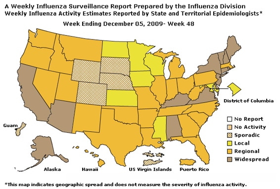 U. S. Map for Weekly Influenza Activity