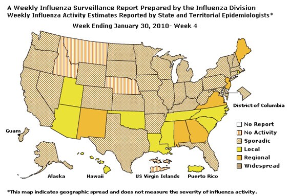 U. S. Map for Weekly Influenza Activity