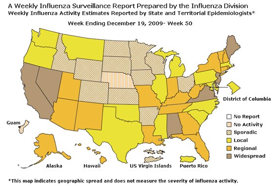U. S. Map for Weekly Influenza Activity