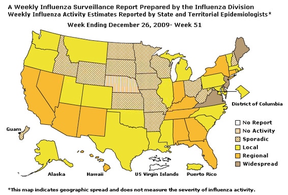U. S. Map for Weekly Influenza Activity