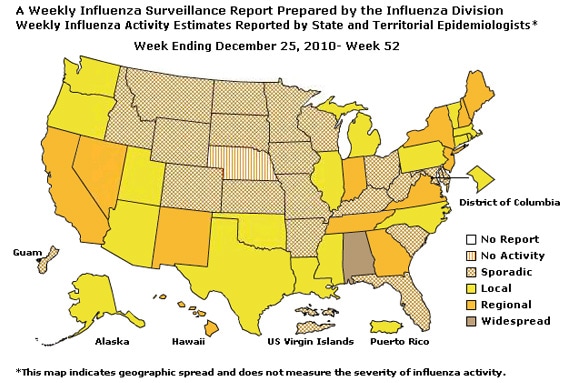 U. S. Map for Weekly Influenza Activity