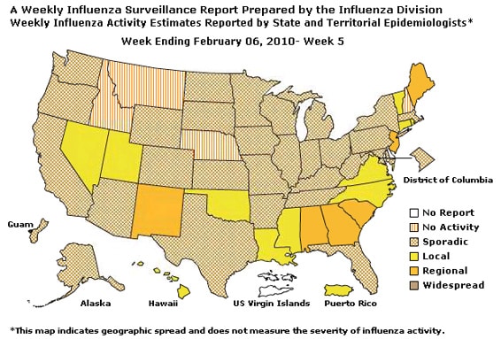 U. S. Map for Weekly Influenza Activity