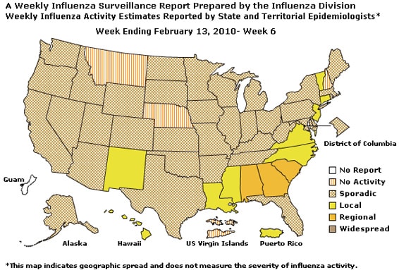U. S. Map for Weekly Influenza Activity
