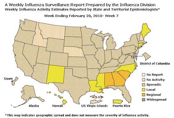 U. S. Map for Weekly Influenza Activity
