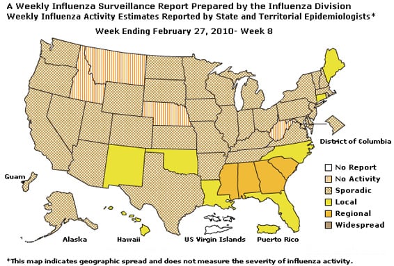 U. S. Map for Weekly Influenza Activity