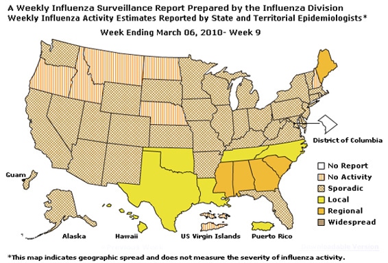 U. S. Map for Weekly Influenza Activity