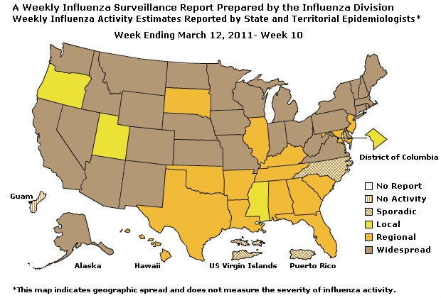 U. S. Map for Weekly Influenza Activity