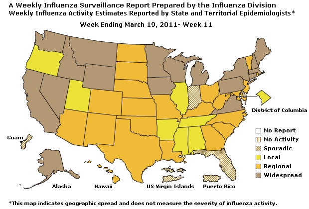 U. S. Map for Weekly Influenza Activity