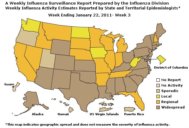 U. S. Map for Weekly Influenza Activity