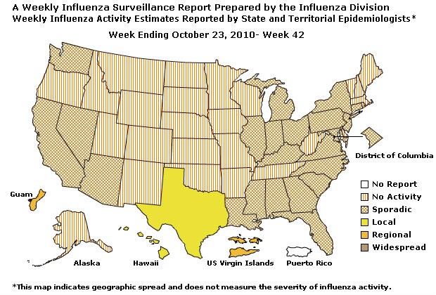 U. S. Map for Weekly Influenza Activity