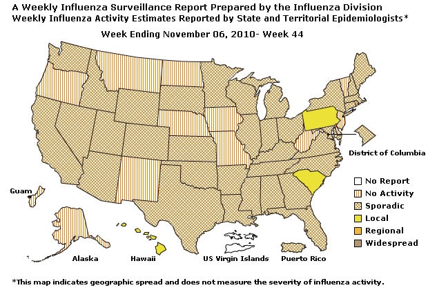 U. S. Map for Weekly Influenza Activity