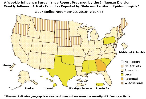 U. S. Map for Weekly Influenza Activity