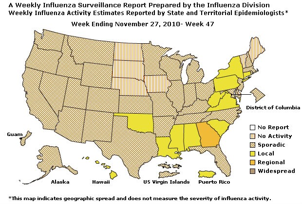U. S. Map for Weekly Influenza Activity