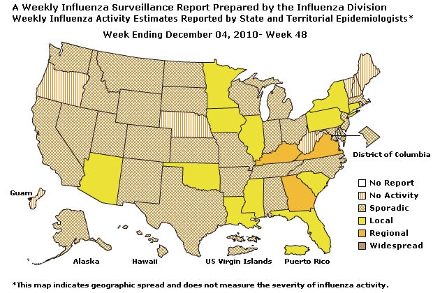 U. S. Map for Weekly Influenza Activity