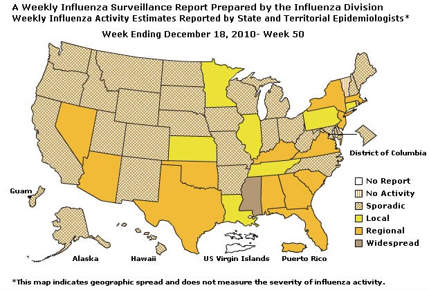 U. S. Map for Weekly Influenza Activity