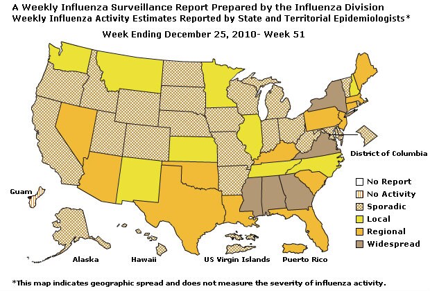 U. S. Map for Weekly Influenza Activity