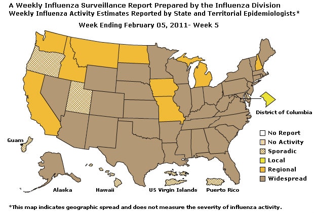 U. S. Map for Weekly Influenza Activity