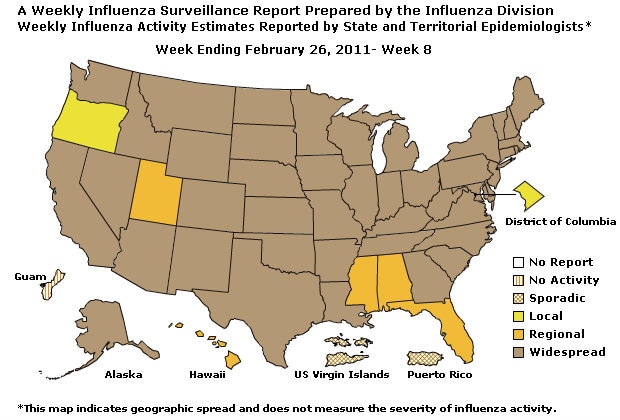 U. S. Map for Weekly Influenza Activity