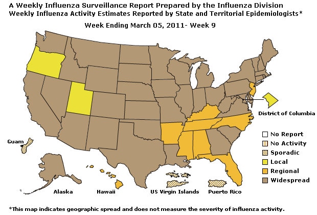 U. S. Map for Weekly Influenza Activity