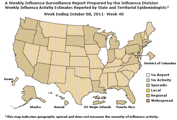 U. S. Map for Weekly Influenza Activity