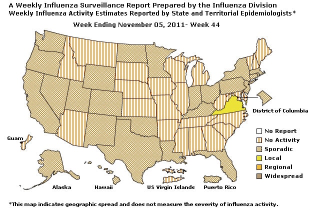 U. S. Map for Weekly Influenza Activity