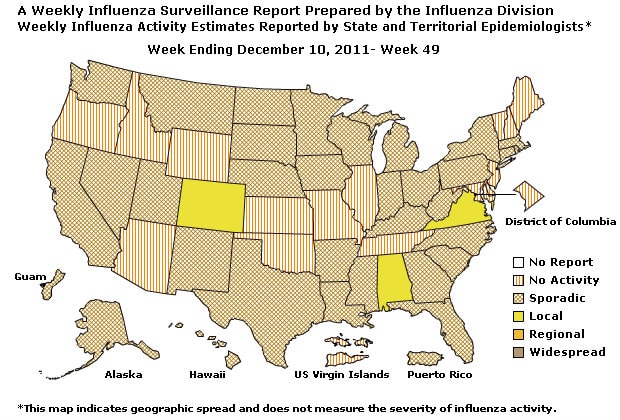 U. S. Map for Weekly Influenza Activity
