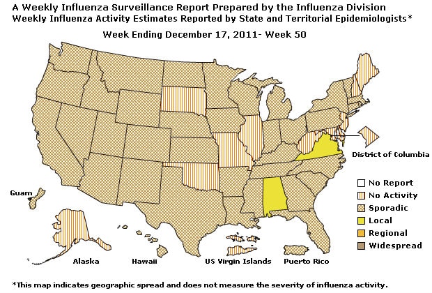 U. S. Map for Weekly Influenza Activity