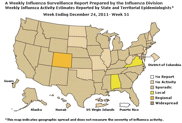 U. S. Map for Weekly Influenza Activity