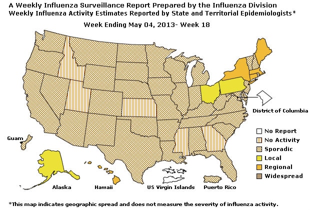 U. S. Map for Weekly Influenza Activity
