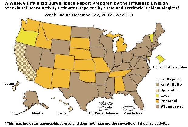 U. S. Map for Weekly Influenza Activity