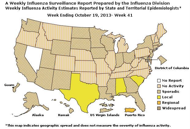 U. S. Map for Weekly Influenza Activity