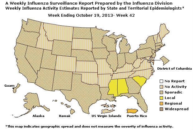 U. S. Map for Weekly Influenza Activity