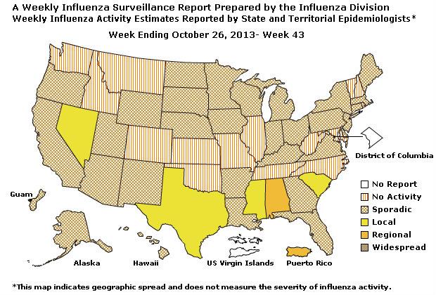 U. S. Map for Weekly Influenza Activity