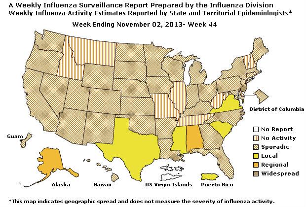 U. S. Map for Weekly Influenza Activity