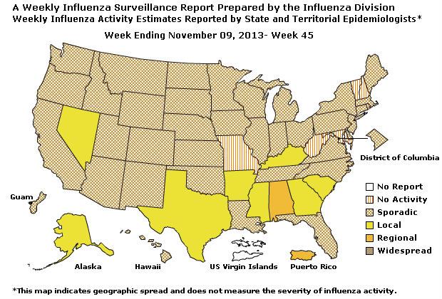 U. S. Map for Weekly Influenza Activity