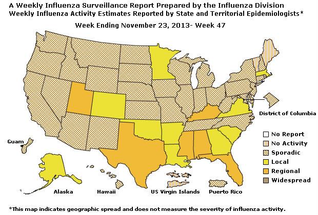 U. S. Map for Weekly Influenza Activity