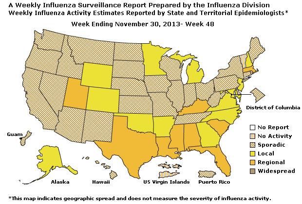 U. S. Map for Weekly Influenza Activity