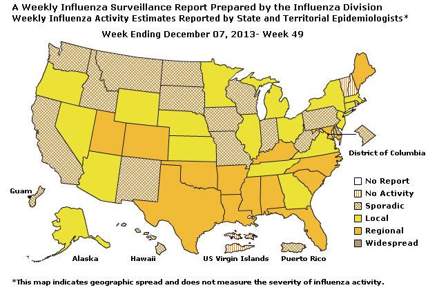 U. S. Map for Weekly Influenza Activity