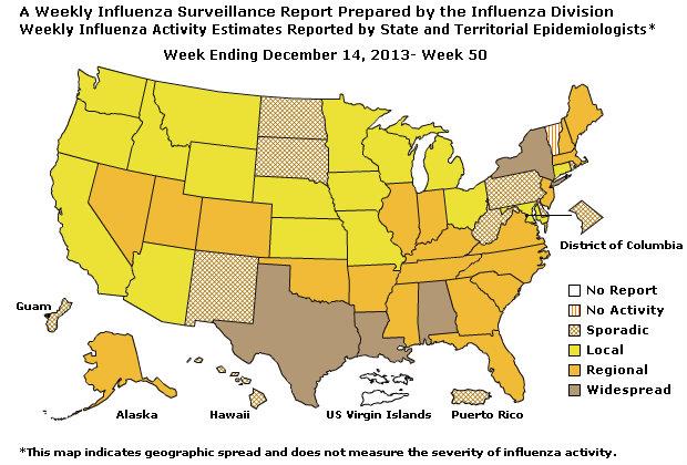 U. S. Map for Weekly Influenza Activity