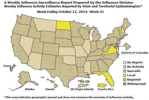 U. S. Map for Weekly Influenza Activity