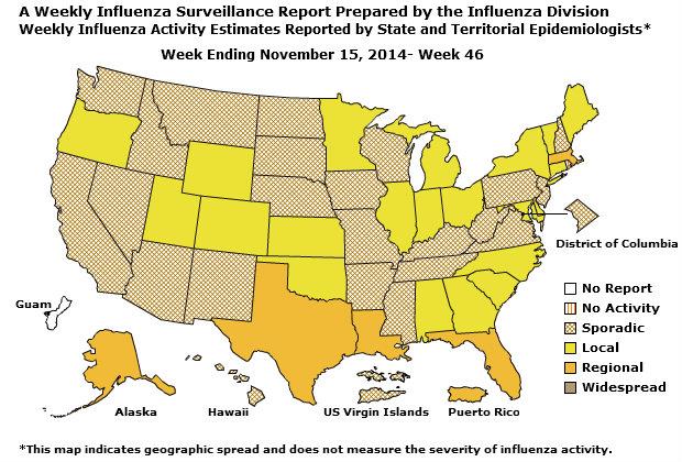 U. S. Map for Weekly Influenza Activity