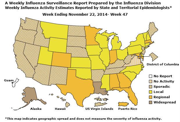 U. S. Map for Weekly Influenza Activity