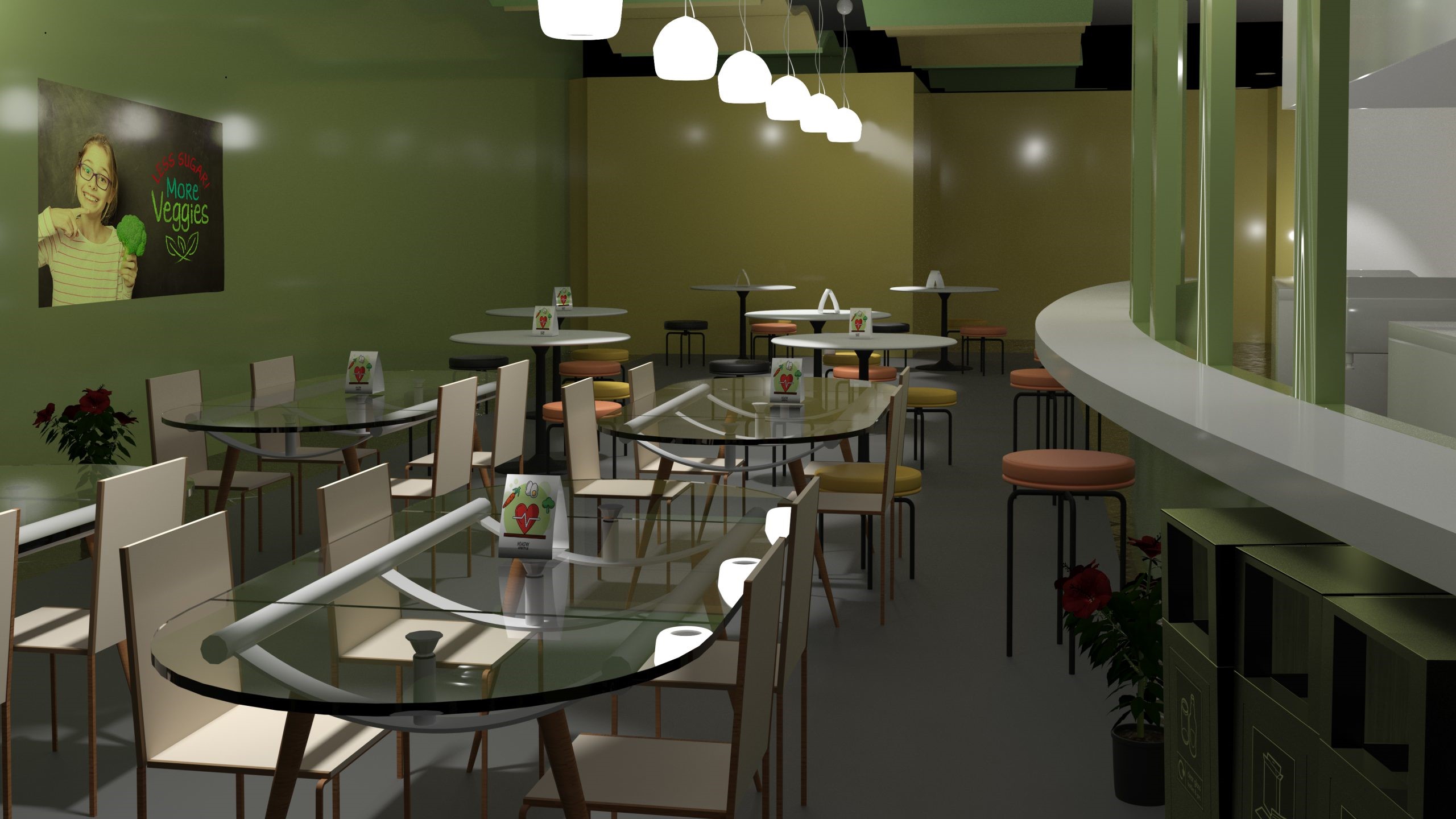 3-Cafe Seating 16-9 Example of cafeteria seating and atmospherics.