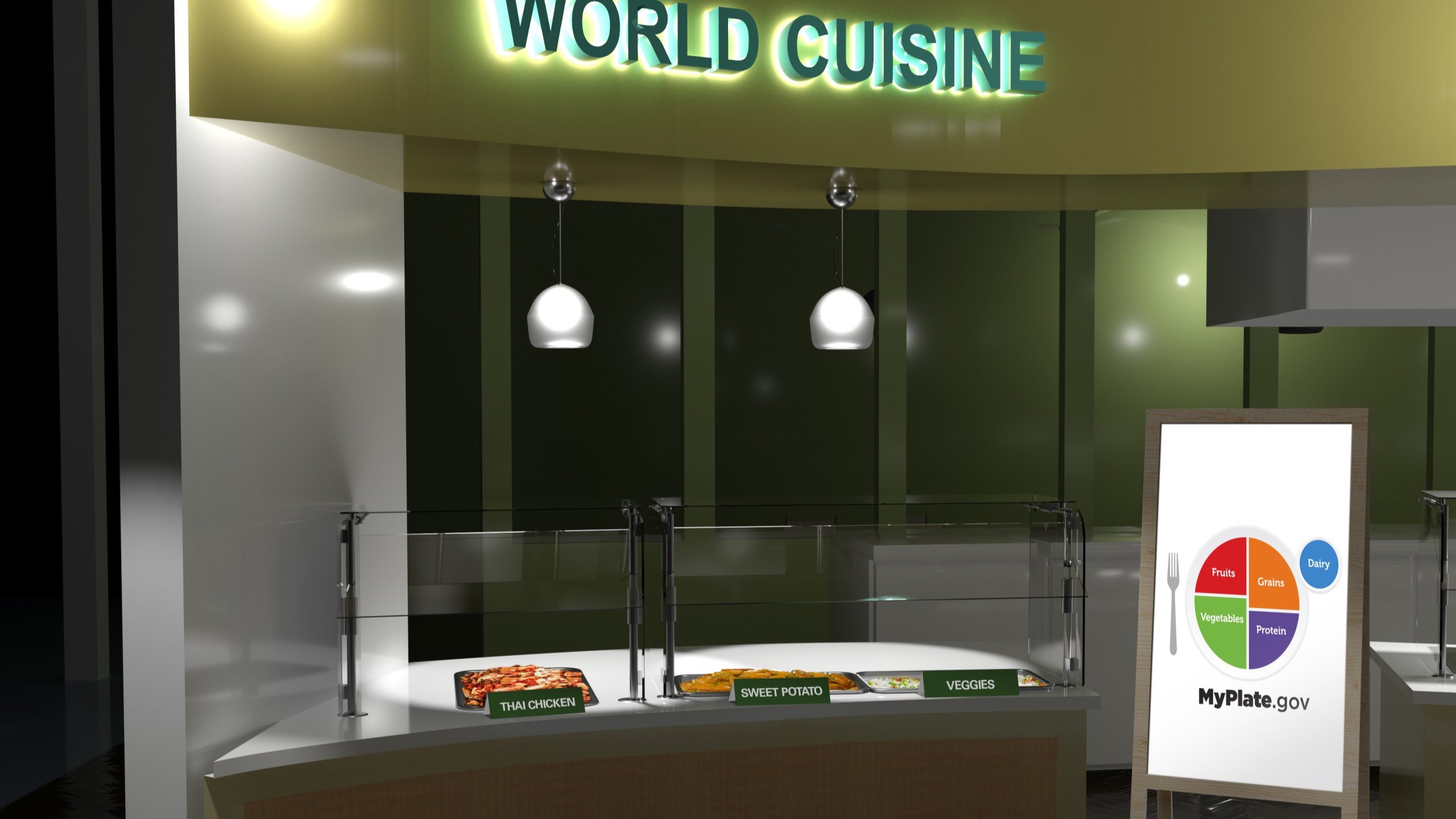 5 World Cuisine 16-9 Example of a world cuisine station in cafeteria.