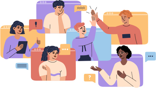Illustration of multiple people communicating from different locations