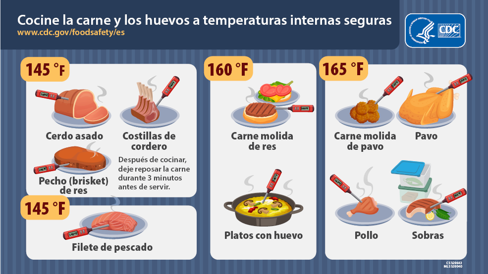 Cocine la carne y los huevos a temperaturas internas seguras Cocine la carne y los huevos a temperaturas internas seguras