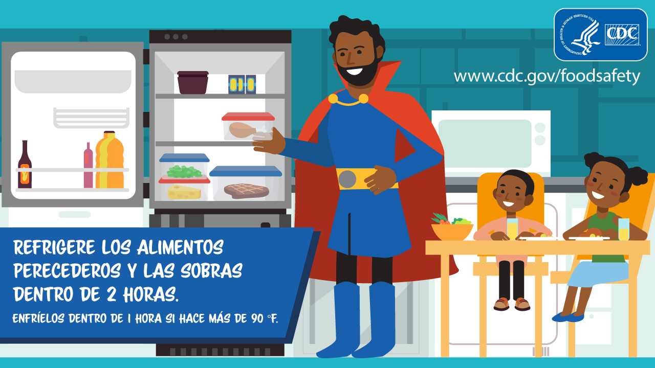 chill_refrigerate_es_1280x720 Chill: Refrigerate perishable food and leftovers within 2 hours. Chill within 1 hour if it’s above 90 degrees Fahrenheit. Download this social media image.