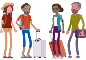 Four people getting ready to travel.