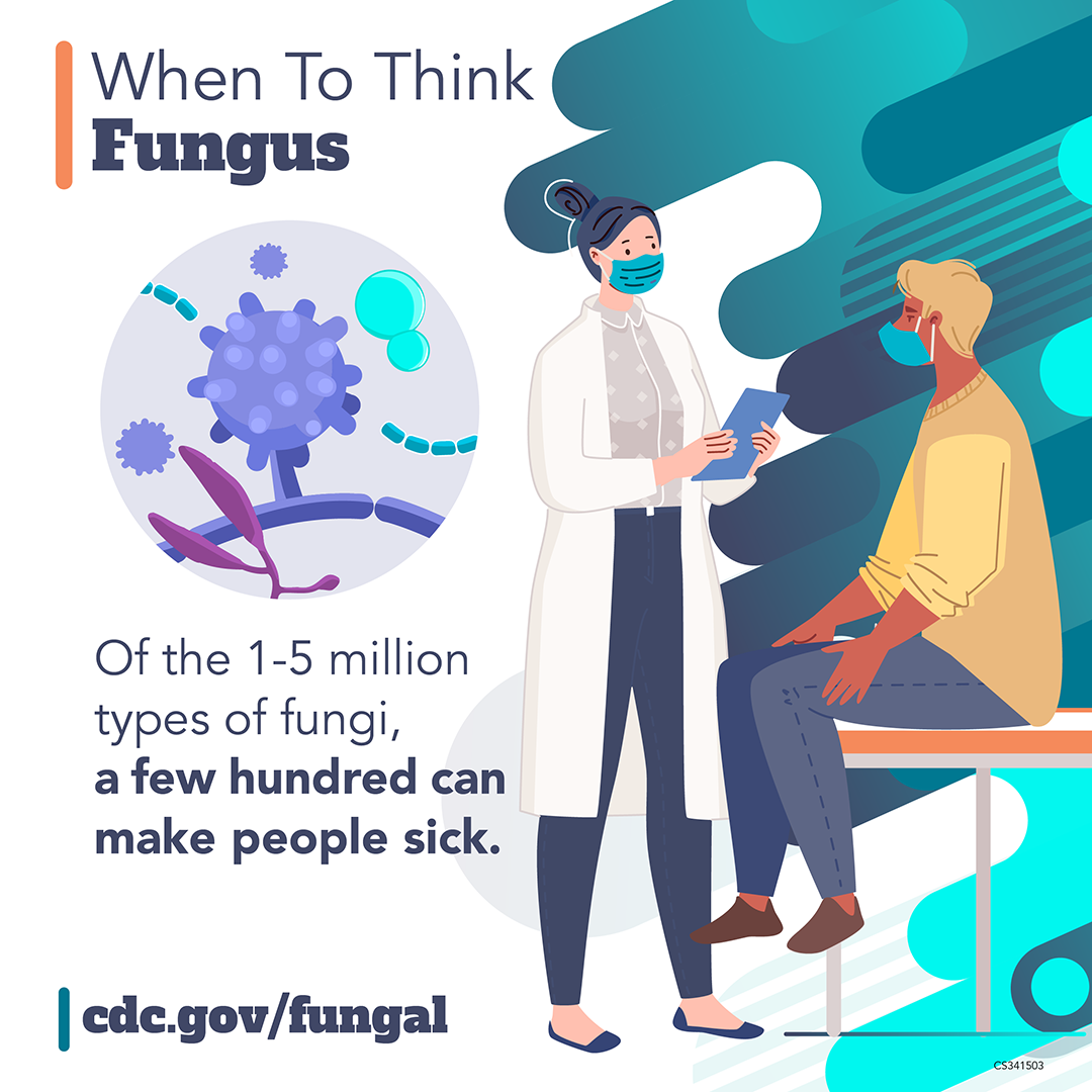 341503B_FDAW_MONDAY_StandAlone_V1-SQUARE-1080x1080 When to Think Fungus: Of the 1-5 million types of fungi, a few hundred can make people sick. cdc.gov/fungal