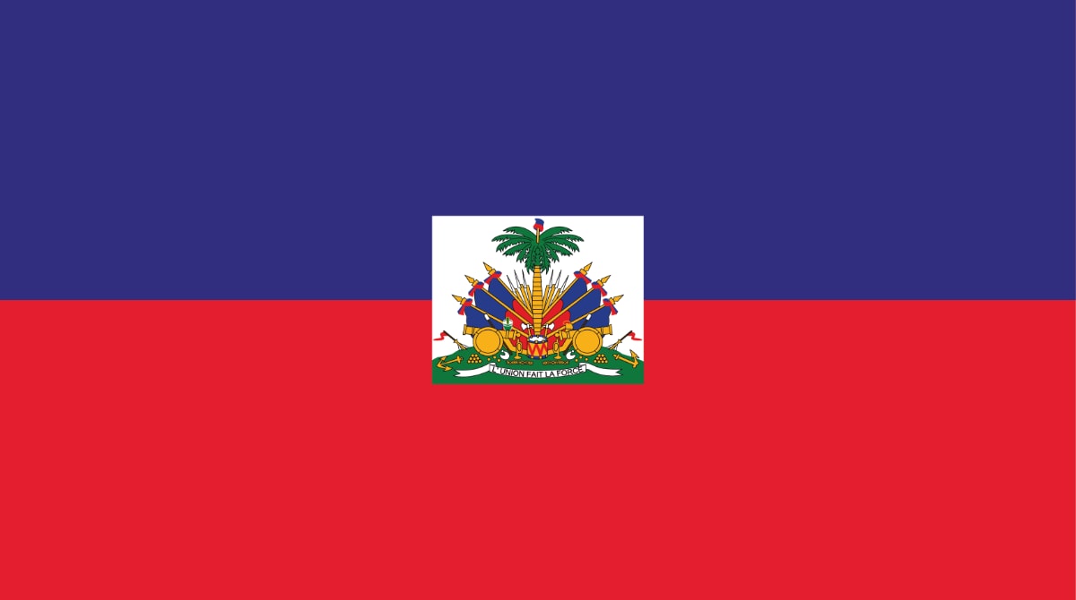 Two horizontal bands, with blue on top, red below, and a centered white rectangle in the middle.